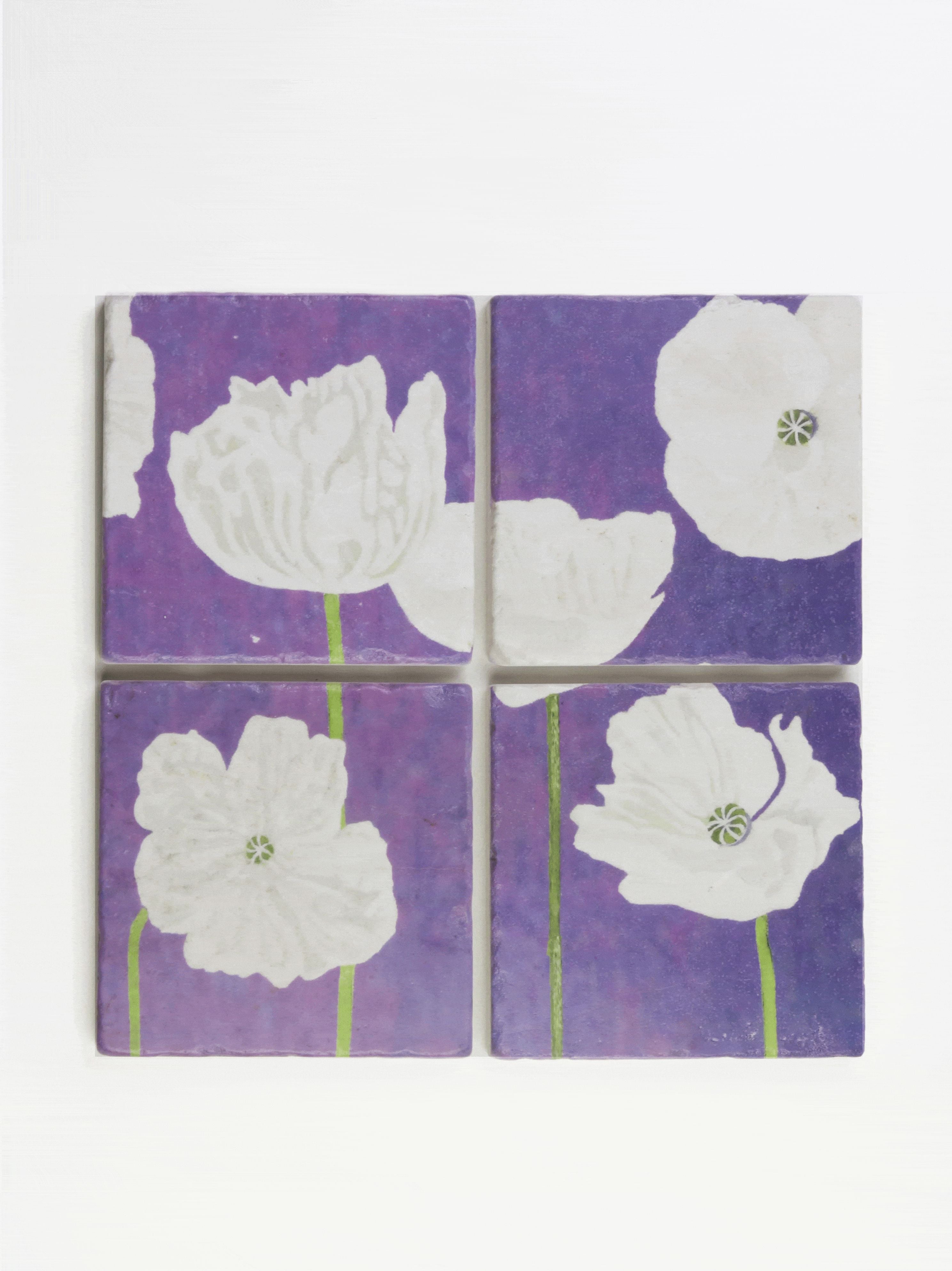 Coaster Set: White Poppies on Violet-India & Purry