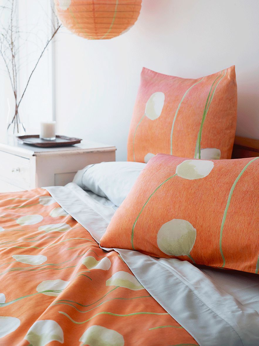 Duvet Cover: Cream Flowers on Orange-India & Purry