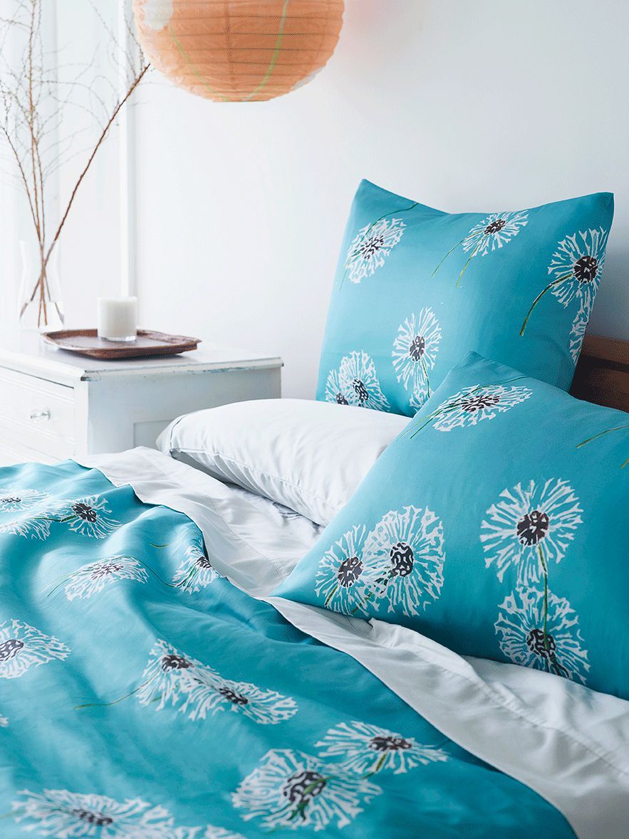Duvet Cover: Dandelions on Aqua-India & Purry