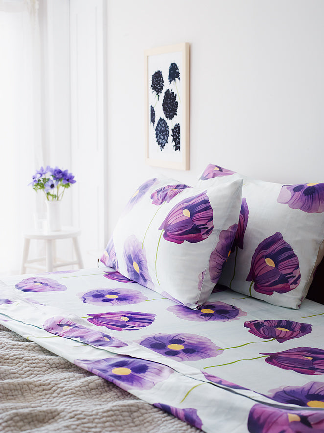 Sheet Set: Purple Poppies on Snow