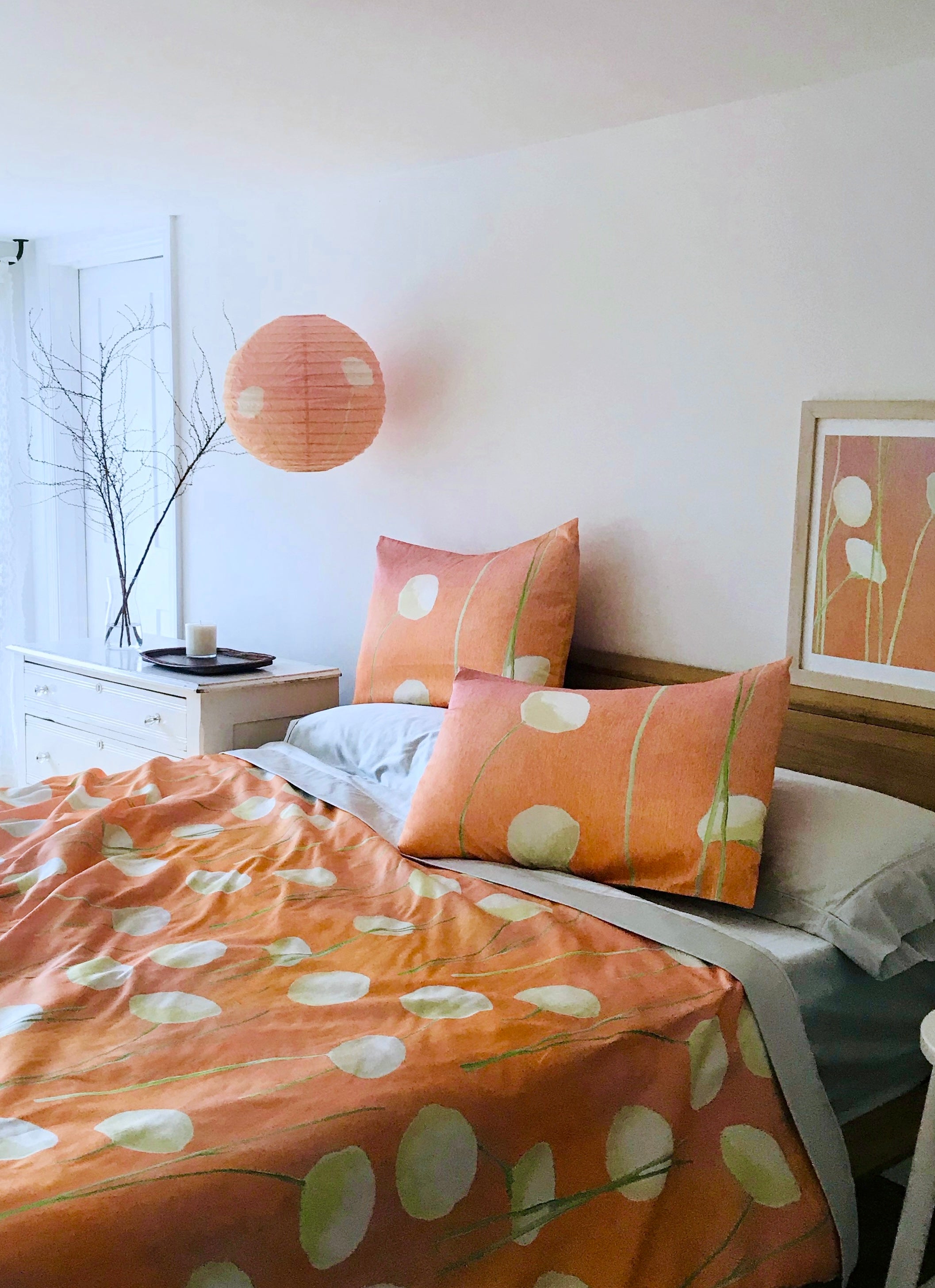 Duvet Cover: Cream Flowers on Orange