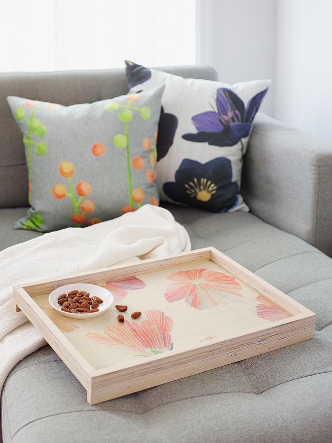 Handmade Serving Tray:  Hibiscus on Snow
