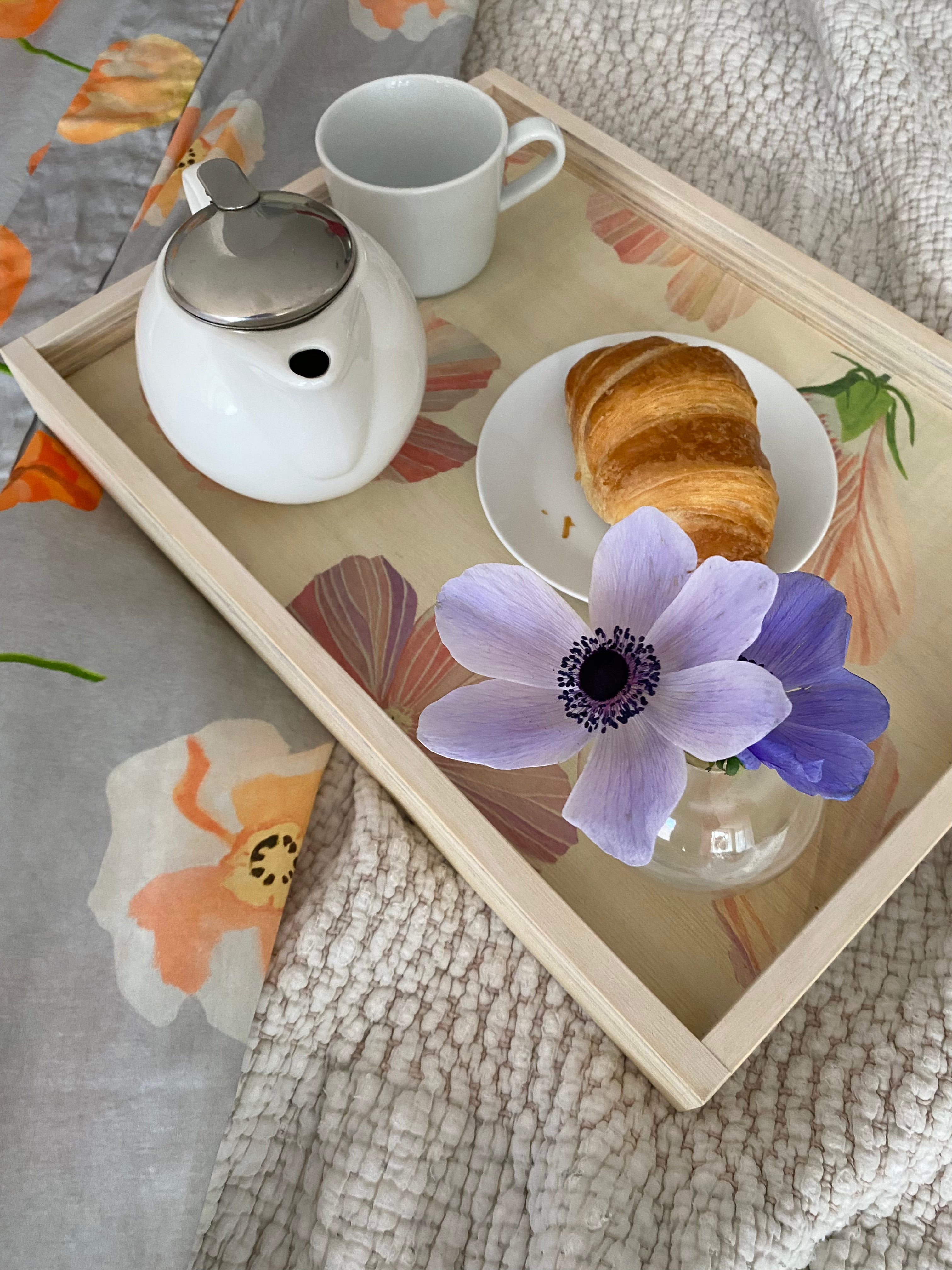 Handmade Serving Tray:  Hibiscus on Snow