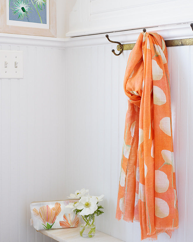 Scarf: Cream Flowers on Orange