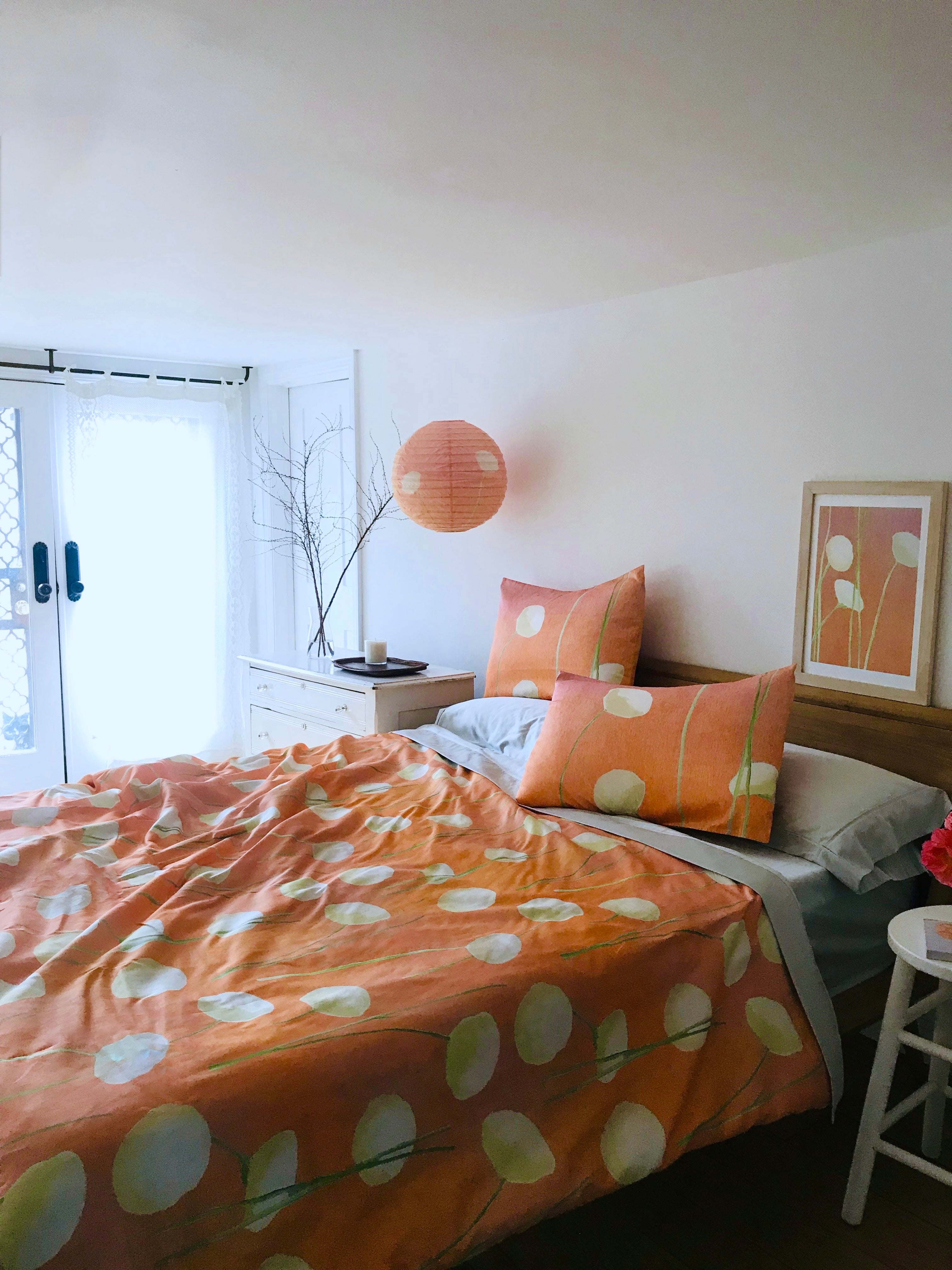 Duvet Cover: Cream Flowers on Orange