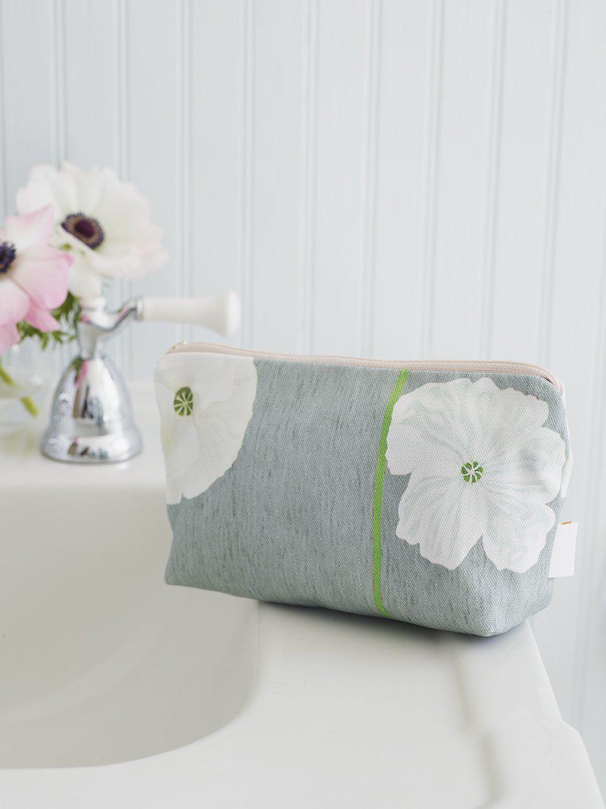 Makeup Bag: White Poppies on Grey-India & Purry
