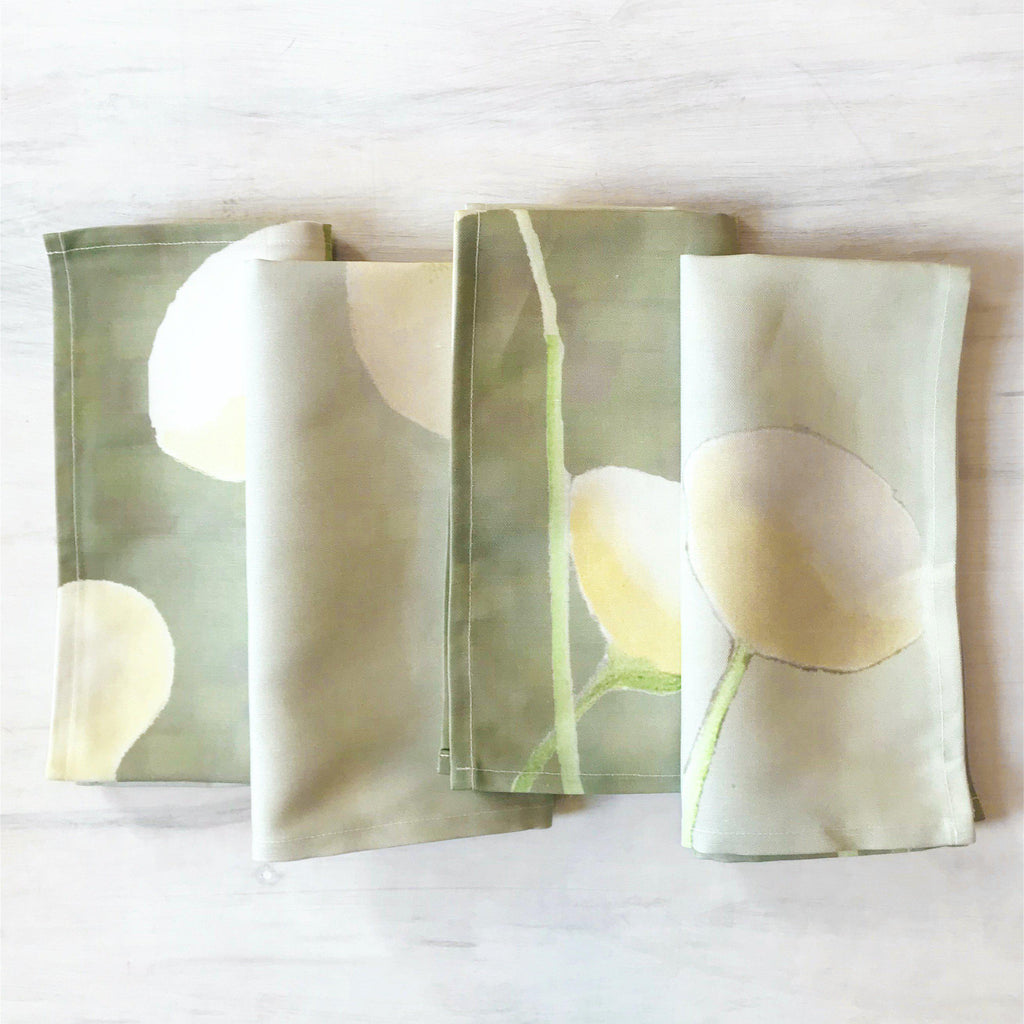 Napkin Set: Cream Flowers on Mist-India & Purry