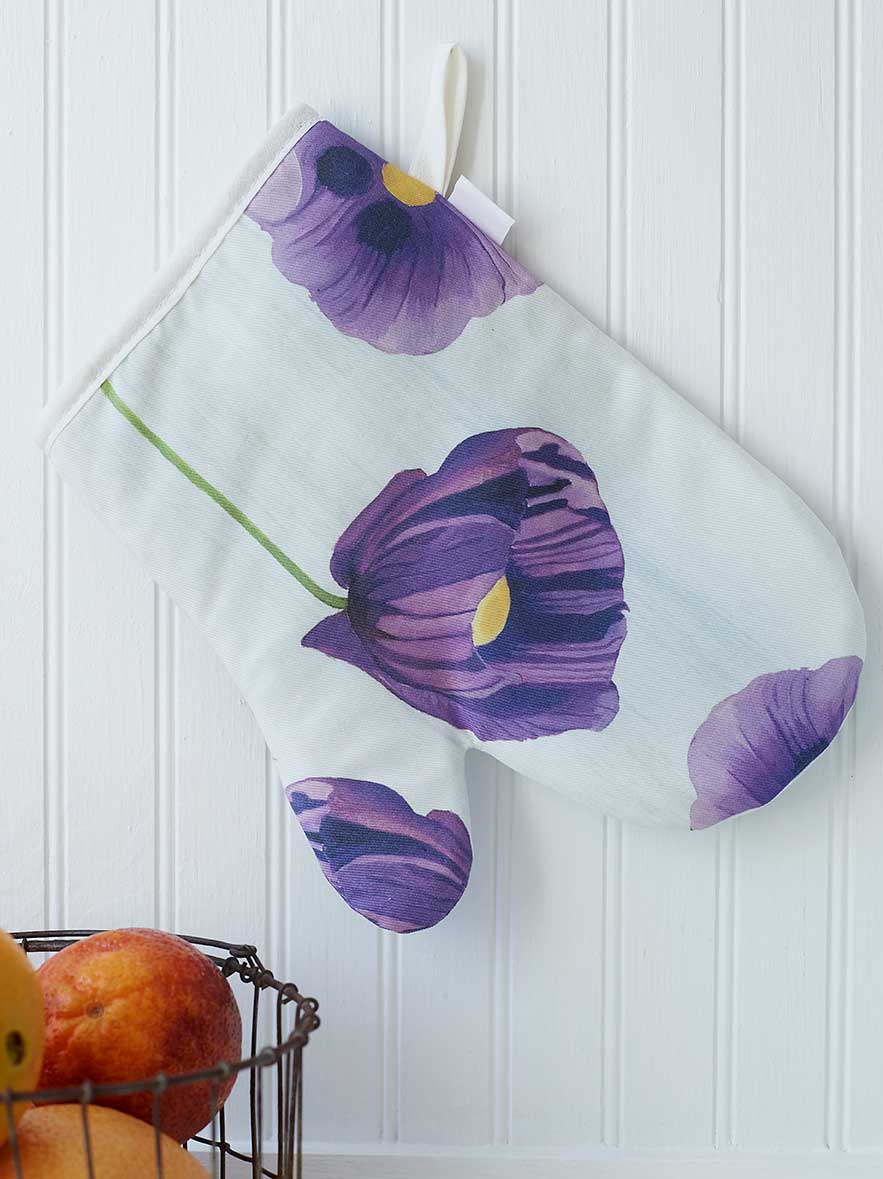 Oven Mitt: Purple Poppies on Snow-India & Purry