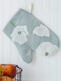 Oven Mitt: White Poppies on Grey-India & Purry