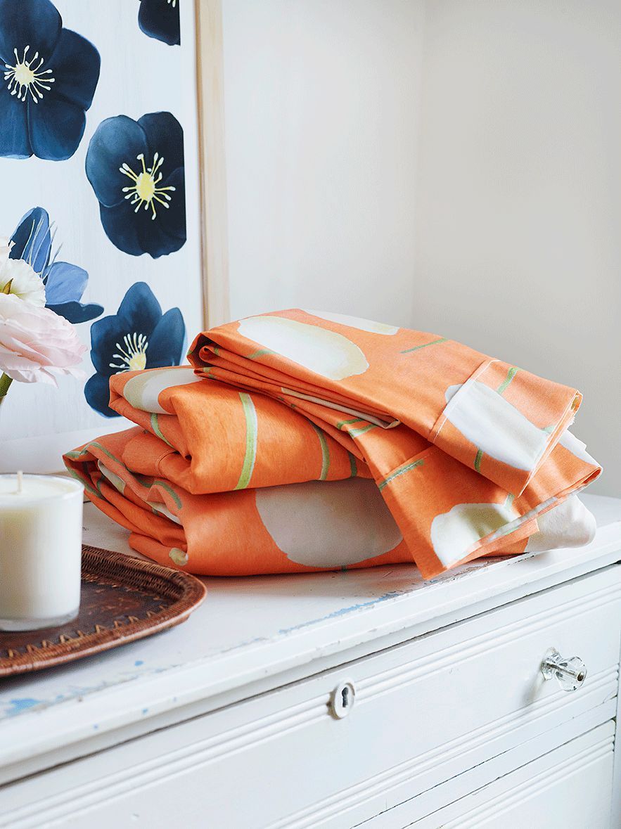 Sheet Set: Cream Flowers on Orange-India & Purry