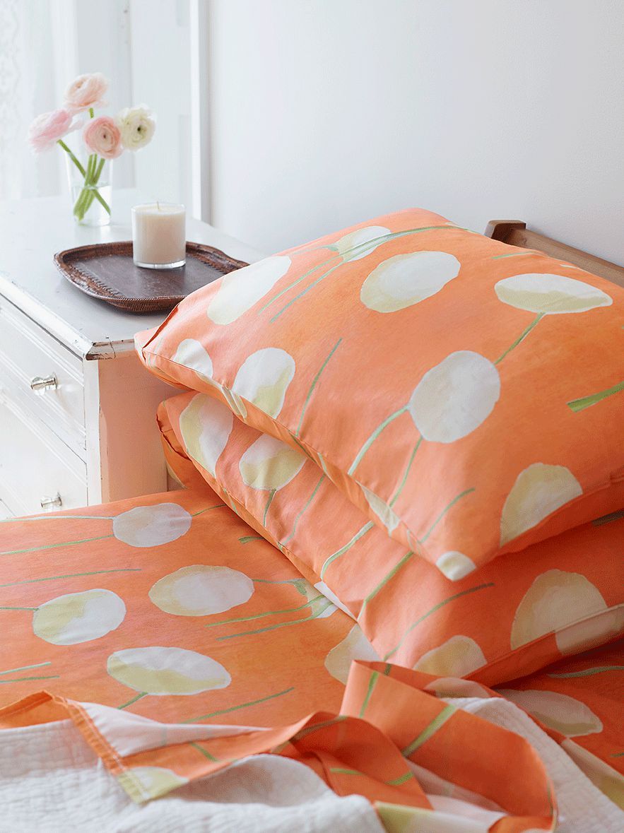 Sheet Set: Cream Flowers on Orange-India & Purry