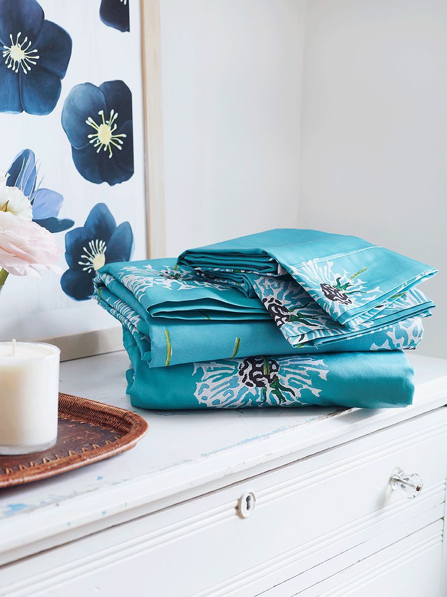 Sheet Set: Dandelions on Aqua-India & Purry