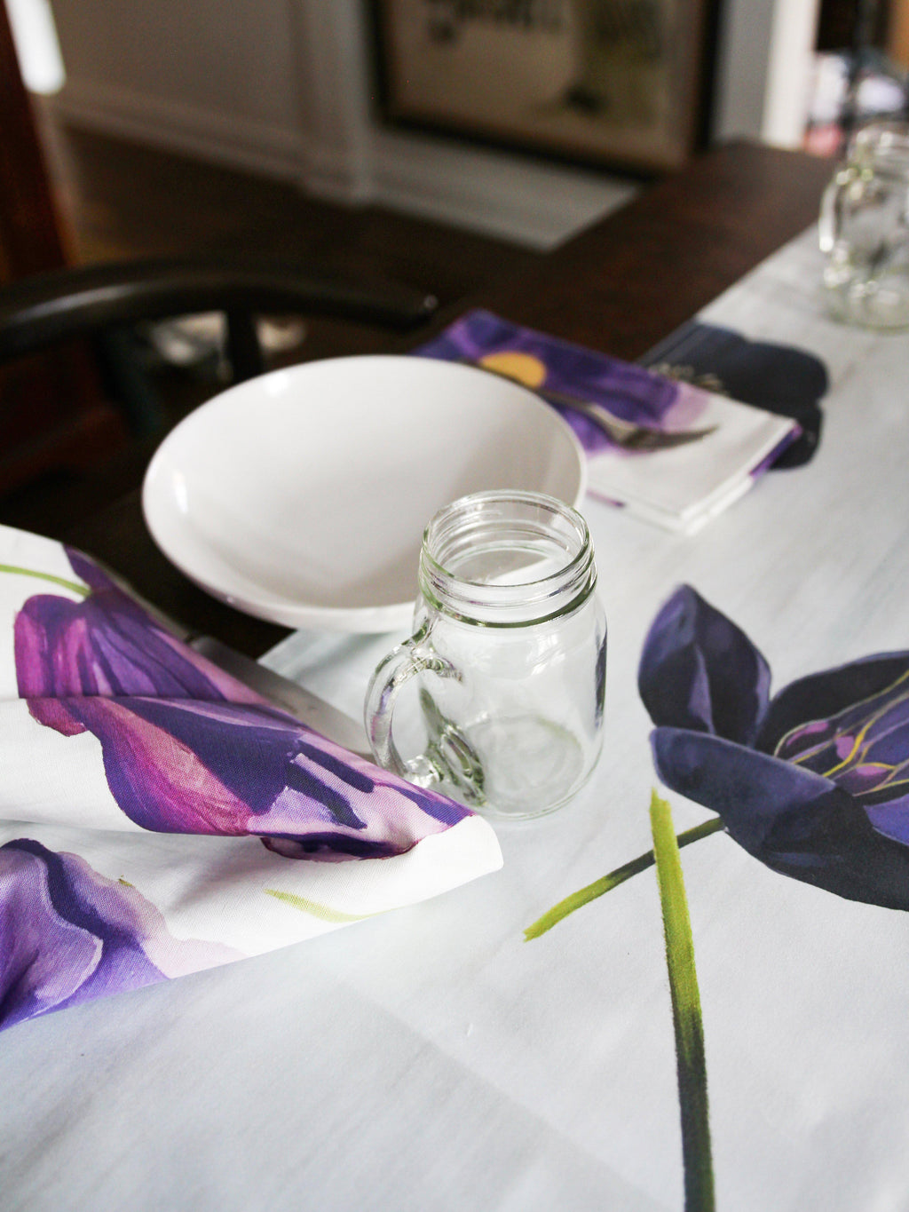 Table Runner: Black Hellebore on Snow-India & Purry