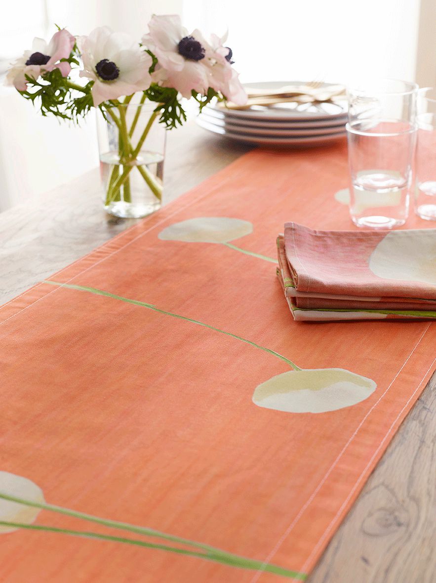 Table Runner: Cream Flowers on Orange-India & Purry