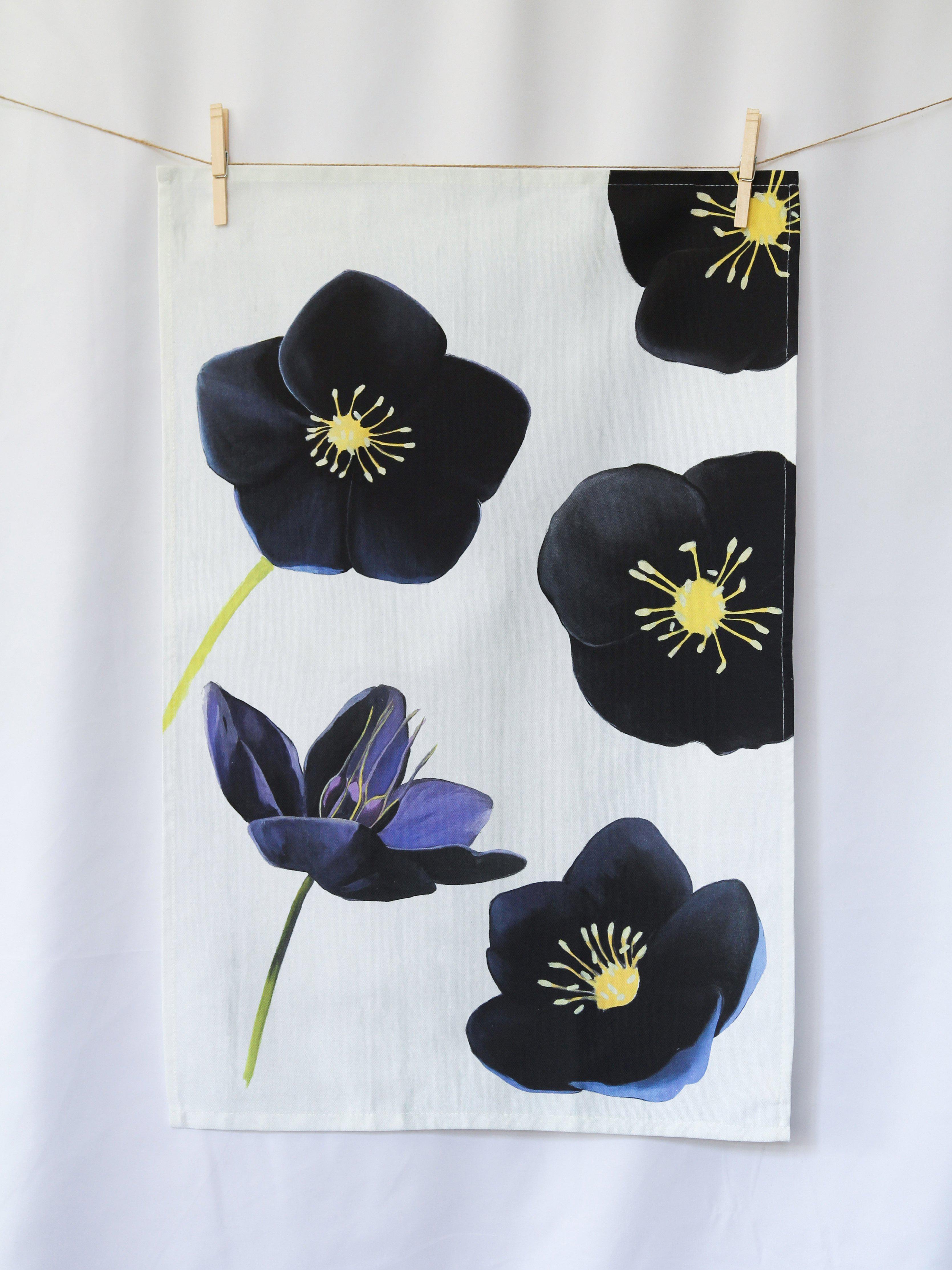 Tea Towel: Black Hellebore on Snow-India & Purry