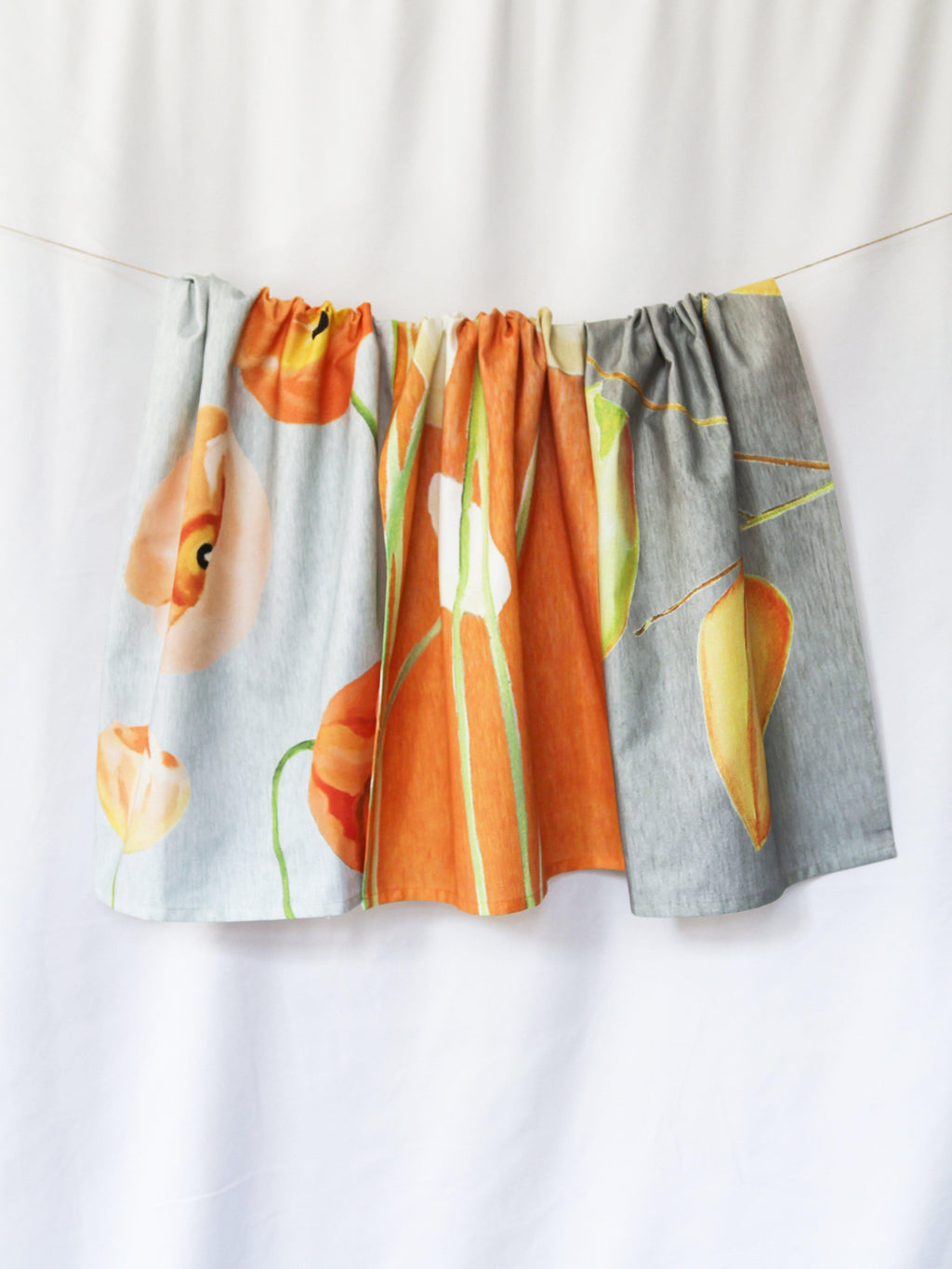 Tea Towel: Cream Flowers on Orange-India & Purry