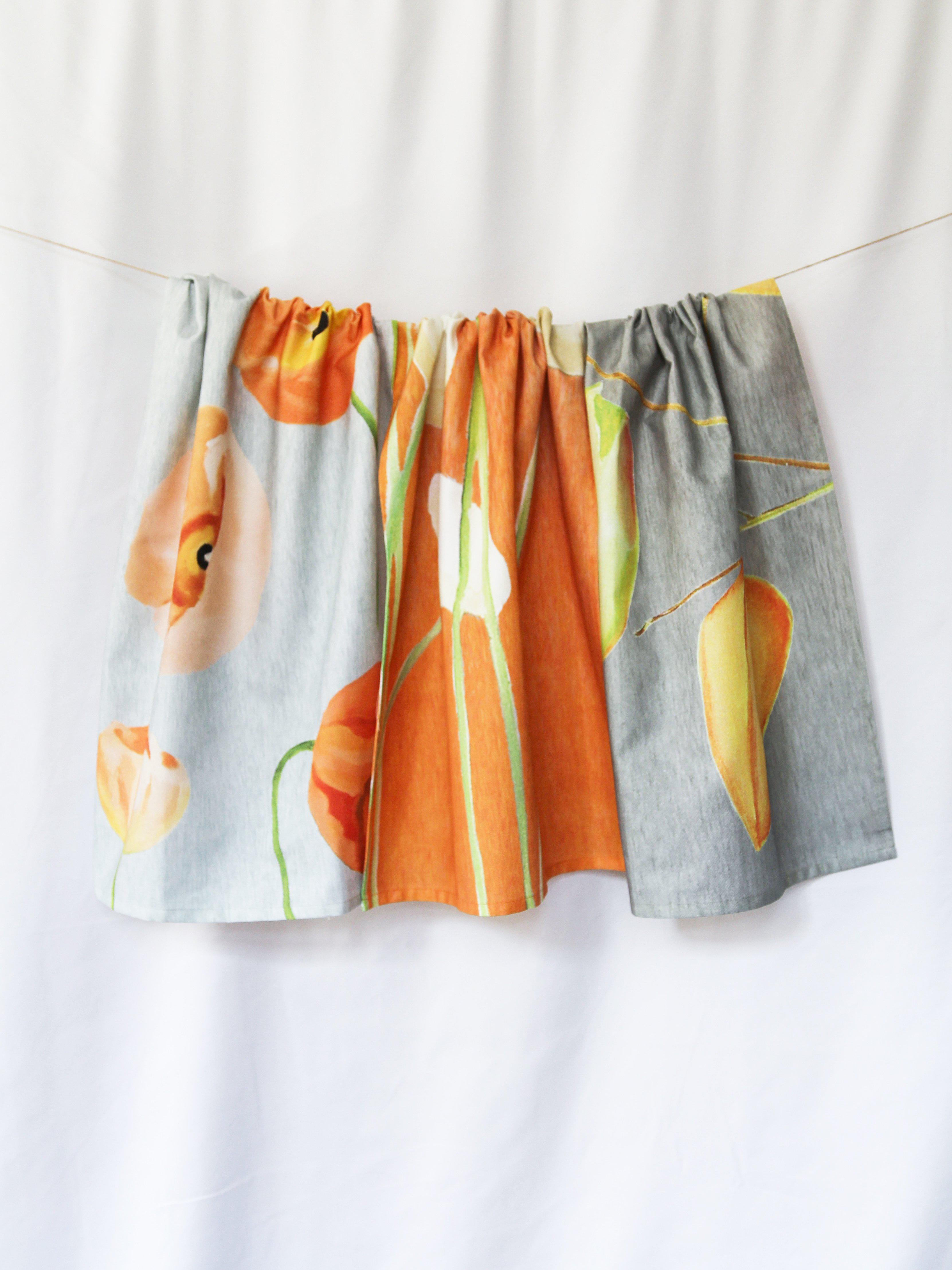 Tea Towel: Cream Flowers on Orange-India & Purry