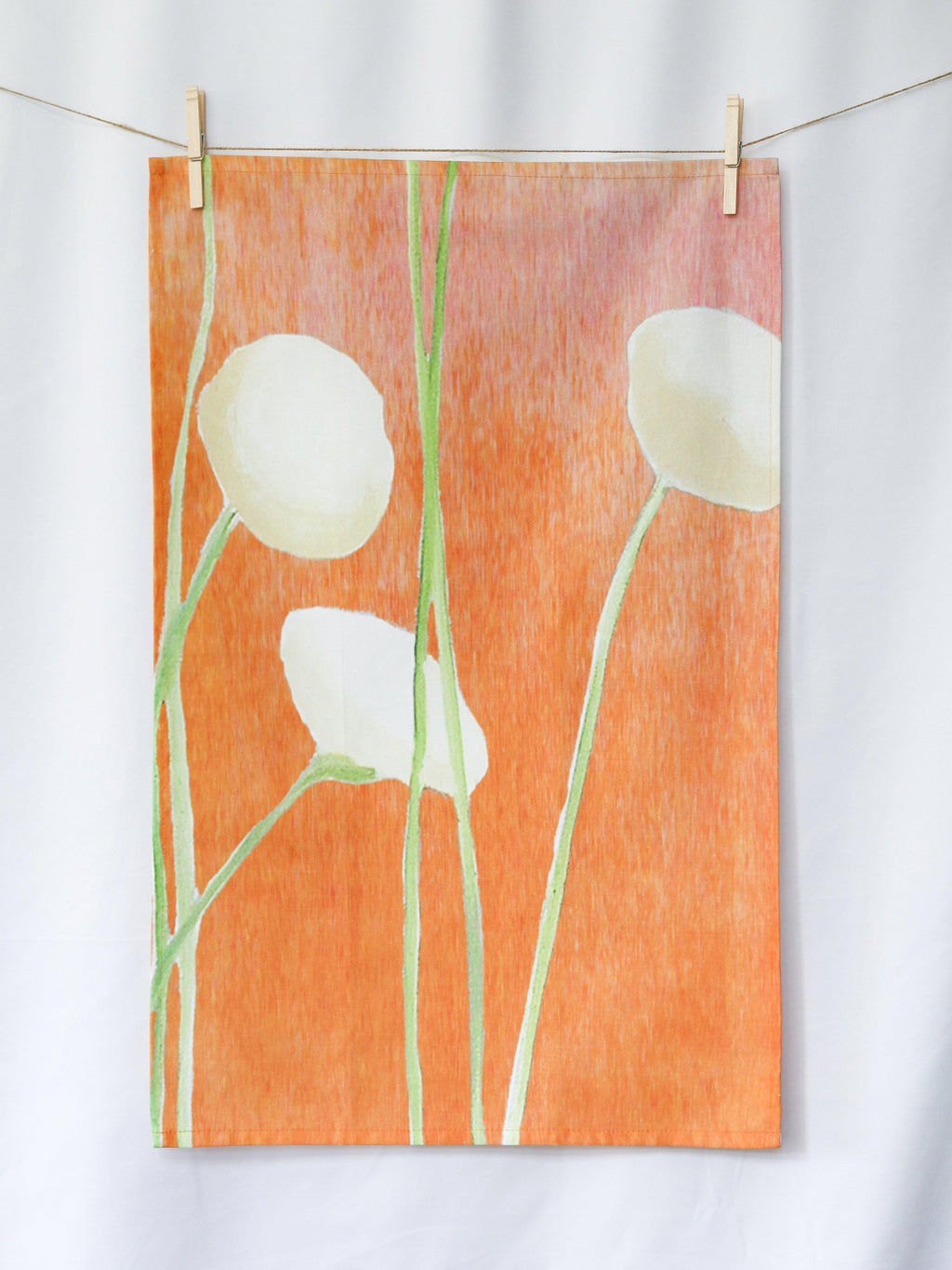 Tea Towel: Cream Flowers on Orange-India & Purry