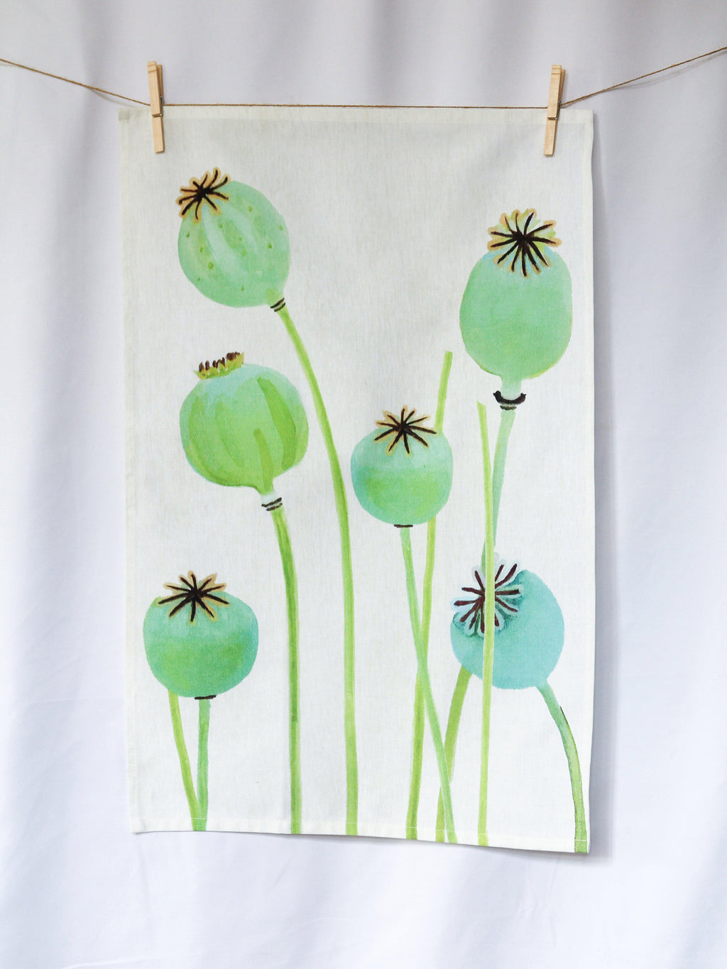 Tea Towel: Poppy Pods on Ecru-India & Purry