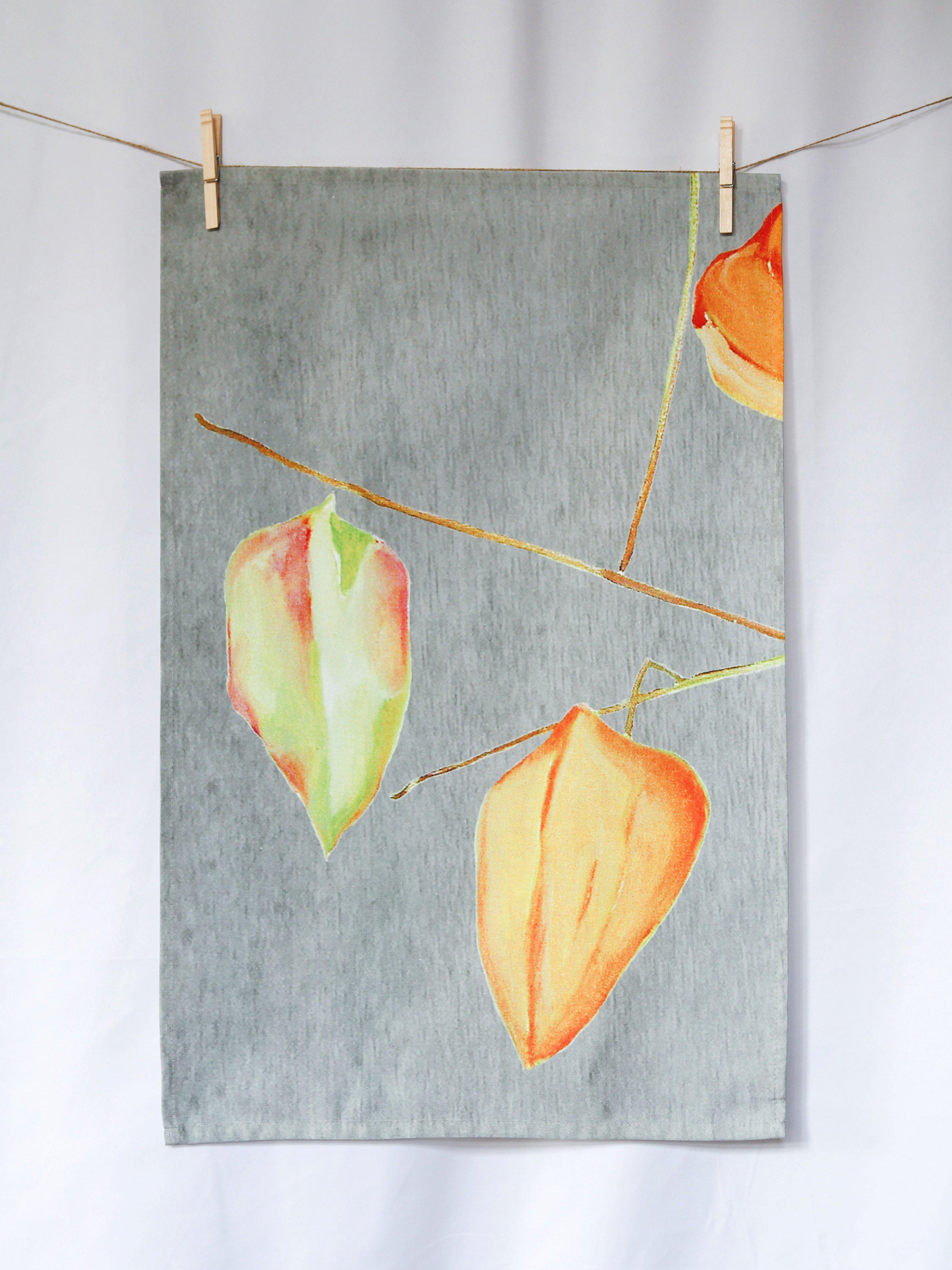 Tea Towel: Three Lanterns on Grey-India & Purry