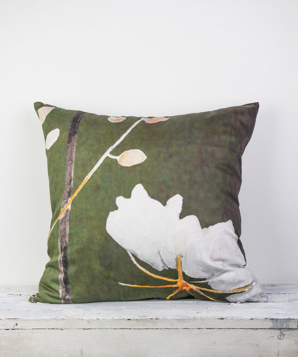 Throw Pillow: Big White Flower on Green-India & Purry