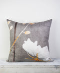 Throw Pillow: Big White Flower on Medium Grey-India & Purry