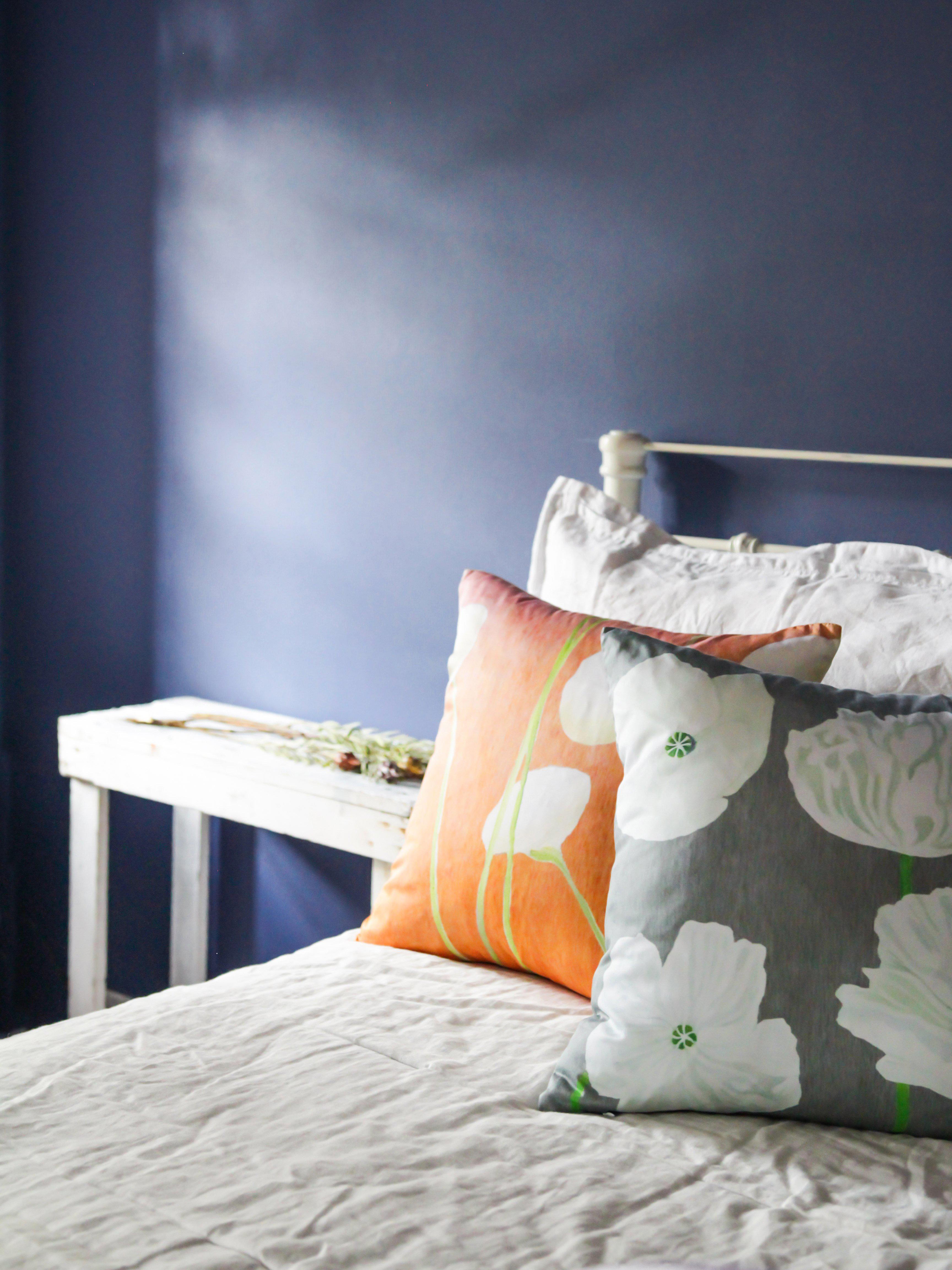 Throw Pillow: Cream Flowers on Orange-India & Purry