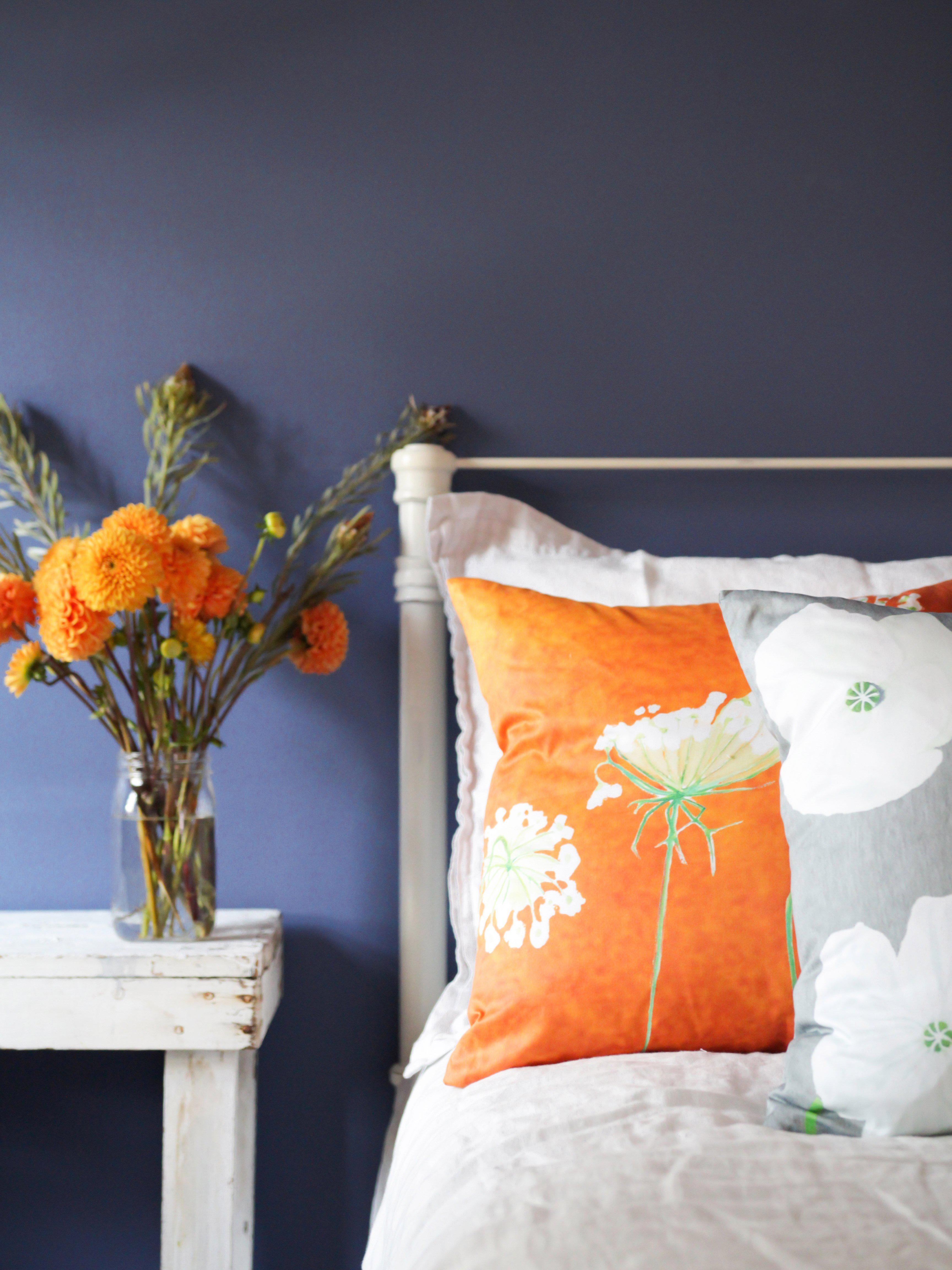 Throw Pillow: Queen Anne's Lace on Rusty Orange-India & Purry