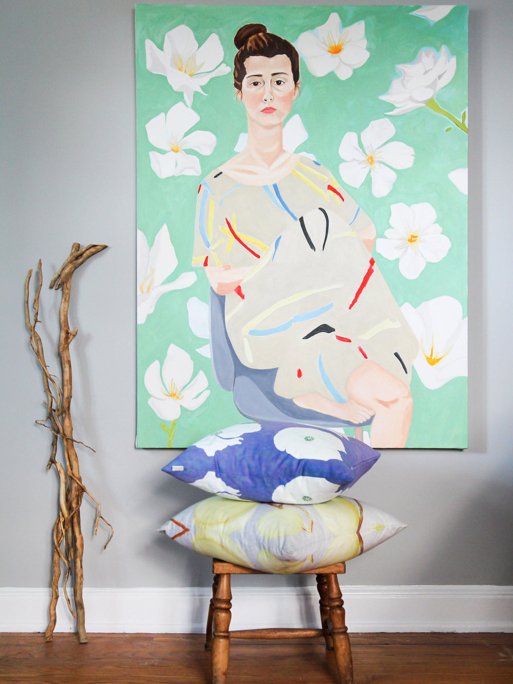 Throw Pillow: White Poppies on Violet-India & Purry