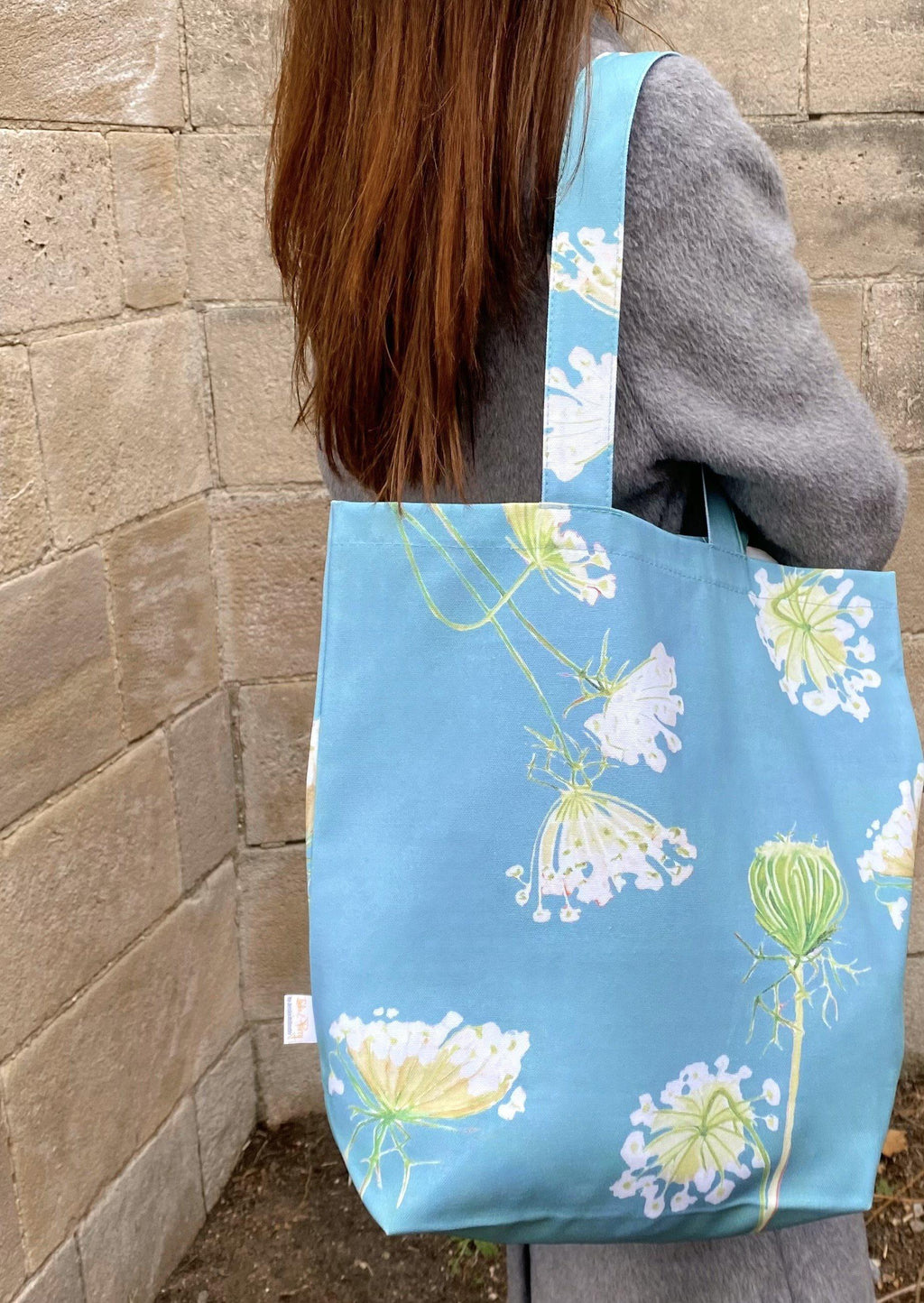 Tote Bag: Queen Anne's Lace on Teal-India & Purry