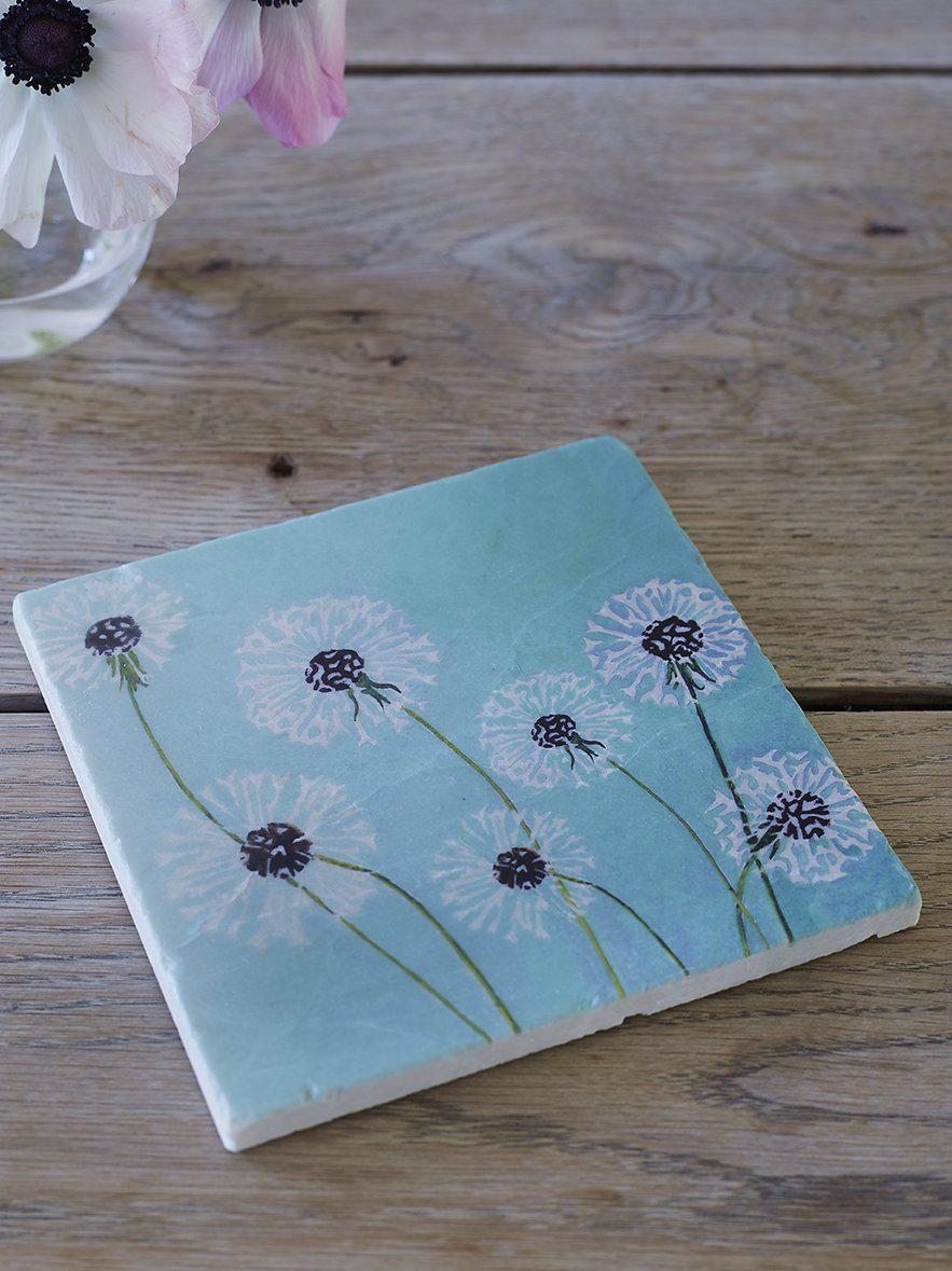 Trivet: Dandelions on Aqua-India & Purry
