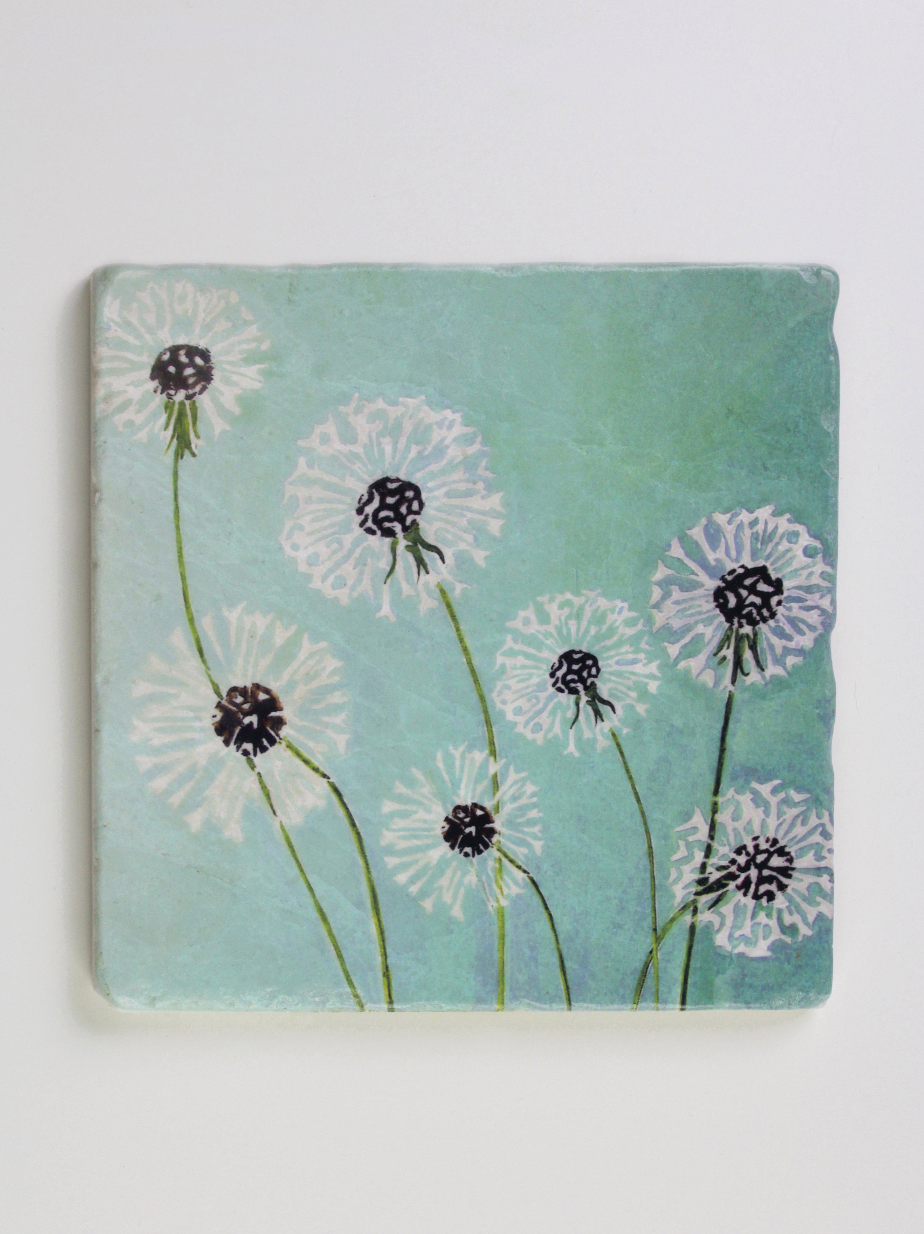 Trivet: Dandelions on Aqua-India & Purry