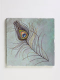 Trivet: Peacock Feather on Aqua-India & Purry
