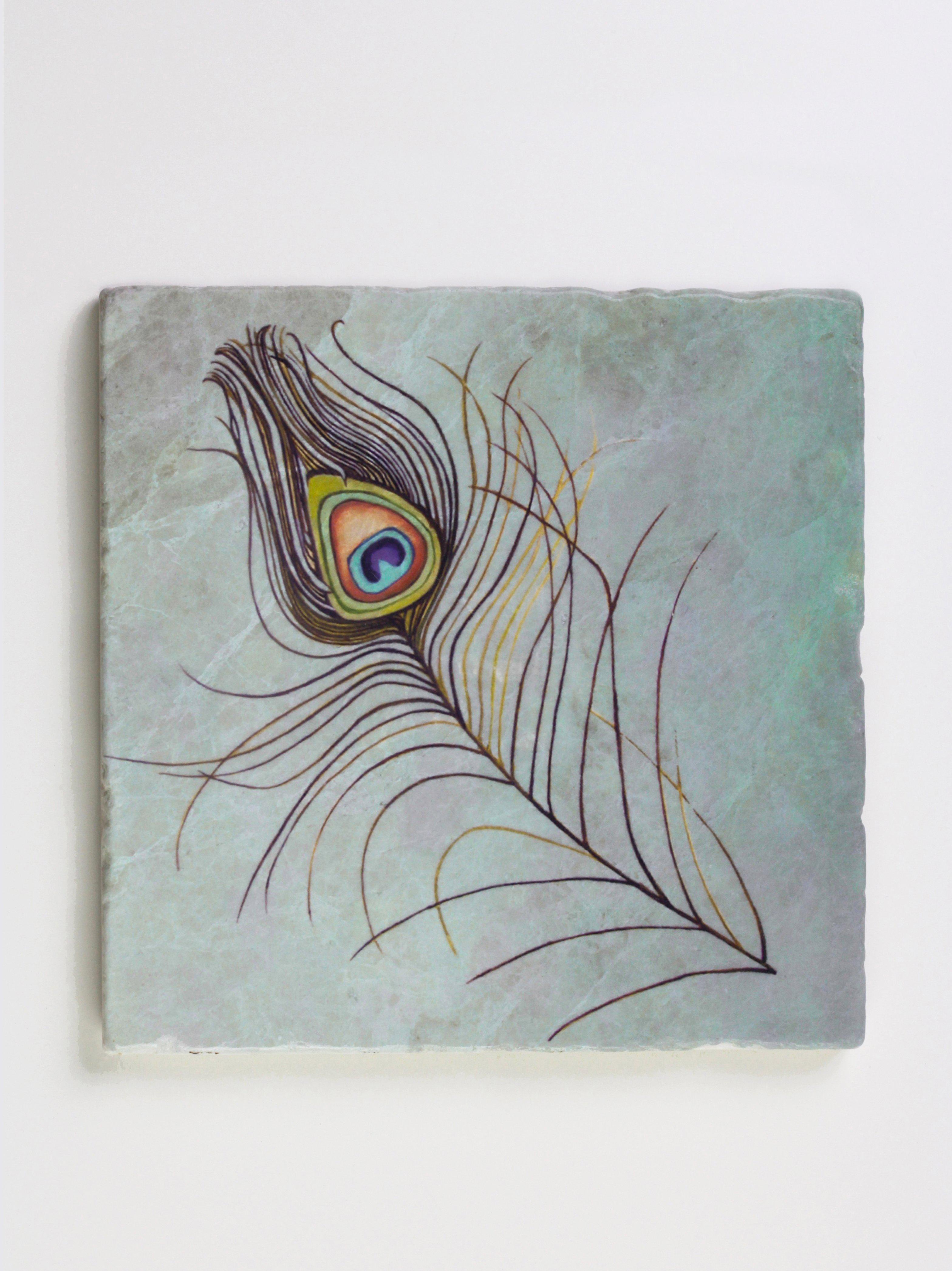 Trivet: Peacock Feather on Aqua-India & Purry