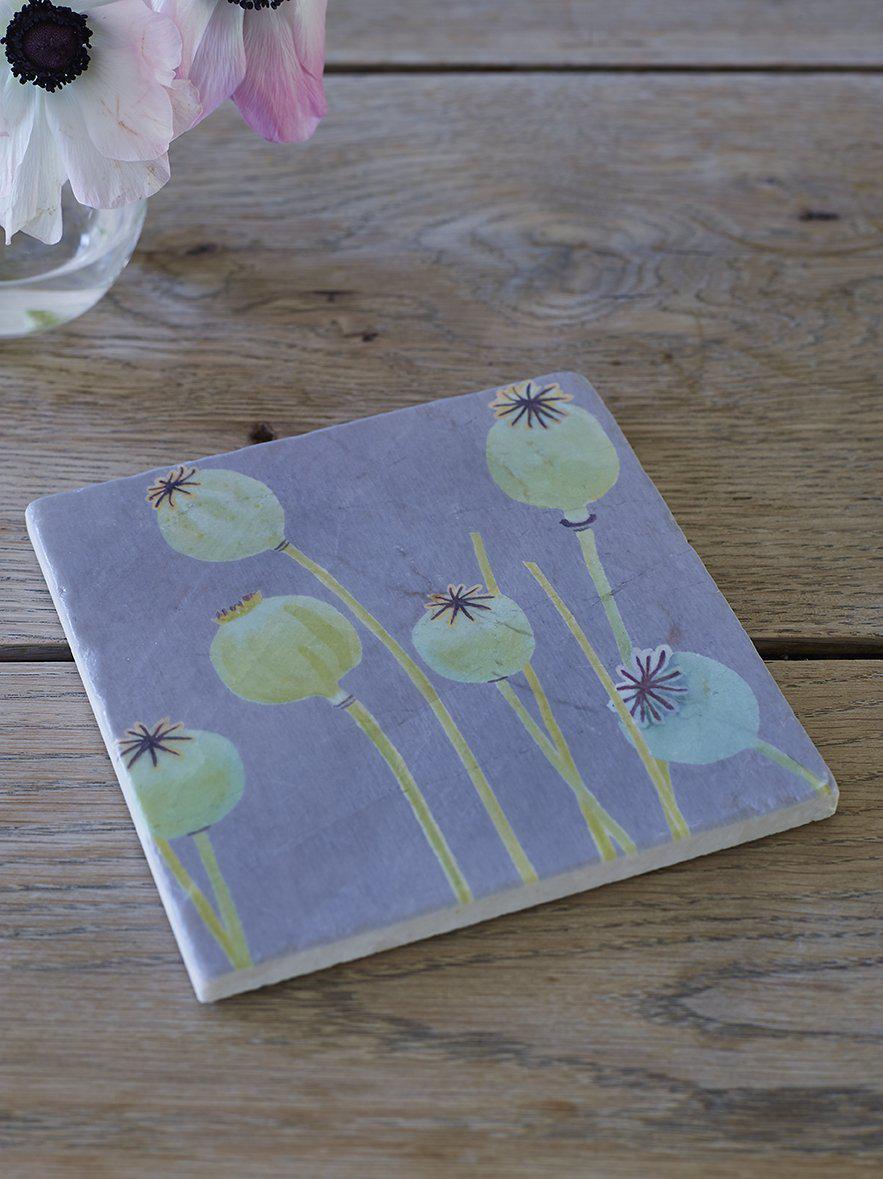 Trivet: Poppy Pods on Grey-India & Purry