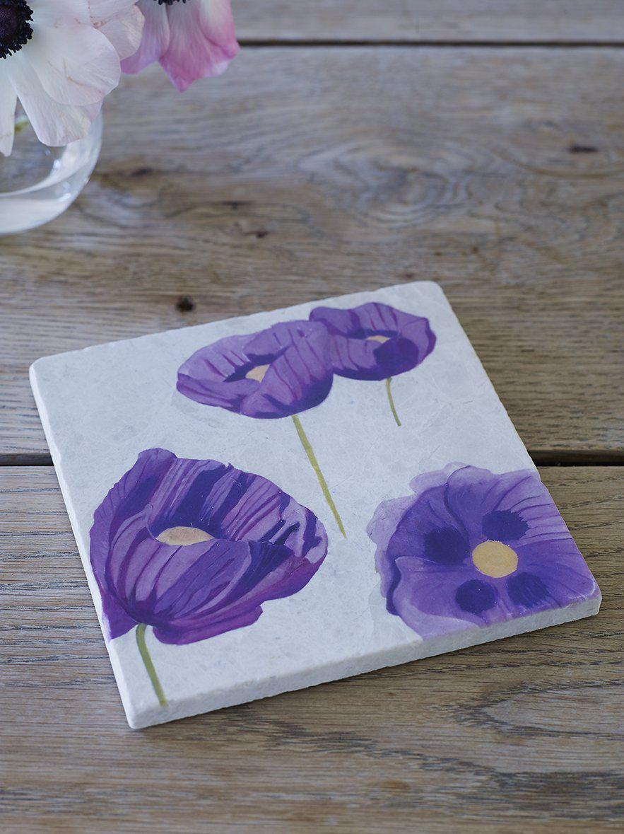 Trivet: Purple Poppies on Snow-India & Purry
