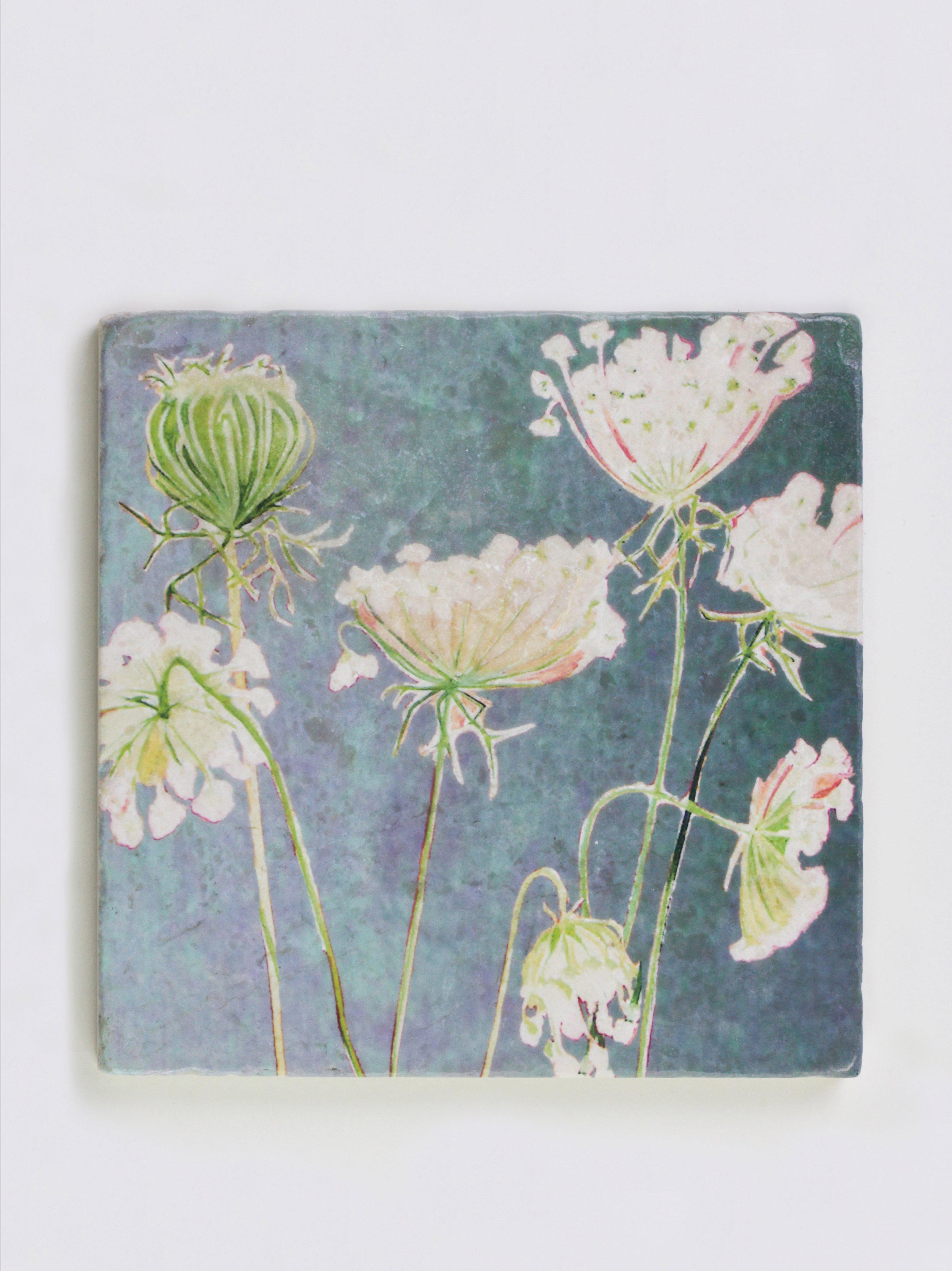 Trivet: Queen Anne's Lace on Teal-India & Purry
