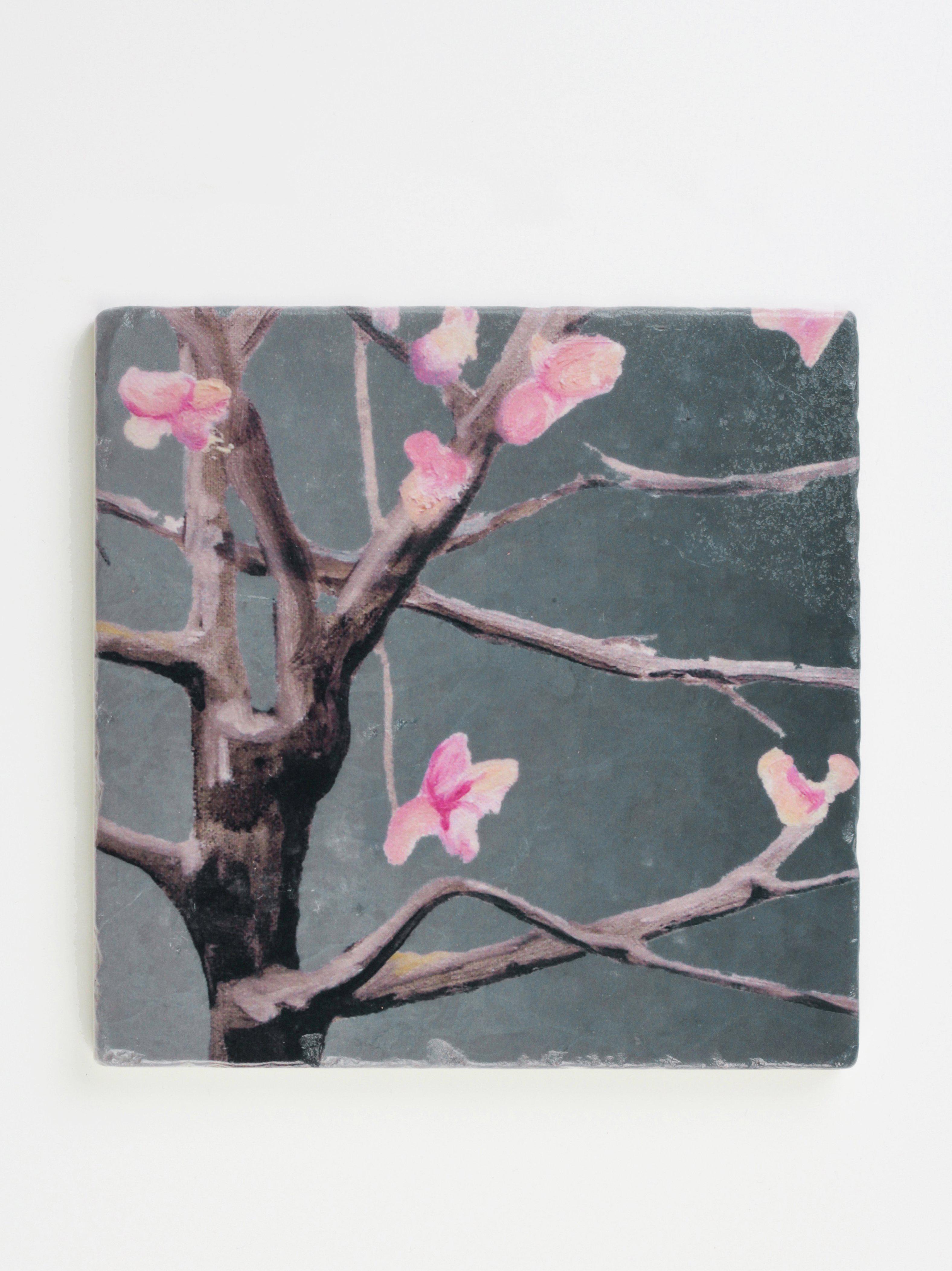 Trivet: Tree with Pink Flowers on Dark Grey-India & Purry